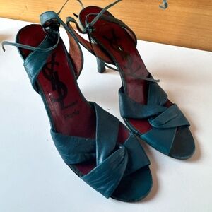 Yves Saint Laurent Teal Leather Heels Vintage 7